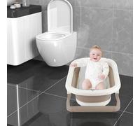 Baignoire Bébé Pliable, Bain thermal pour bébé, Baignoire Bebe Pliable Coussin, La Baignoire Enfant Convient aux Nouveau Nés aux Tout Petits, Avec étagère de bain,43 * 71 * 18.5cm- Khaki