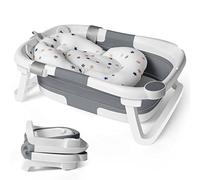 Baignoire Bebe Pliable Coussin Support Beignoire Bébé Pliante Pour Bain Douche Begnoire Enfant Reducteur Siège Hamac Bassine Réducteur Antiderapant Bouchon Confort Voyage 0-3 ans sur Pied Bathtub Gris