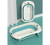 Baignoire Bébé Pliable/Détection de Température avec Coussin/Rince Tête Bébé Bassin de Douche Portable/pour Bébés de 0 à 5 Ans (bleu)