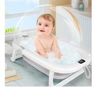 Baignoire Bébé Pliable Evolutive - MIPAN - Avec Coussin de bain avec Thermomètre - GRIS - 76*45*18 cm