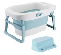 Baignoire Bébé Pliable, Grande Baignoire Bain Enfant 1 à 6 Ans, Bleu | Transat Antidérapant et Bouchon de Vidange, Gain de Place, Portable pour Voyage et Salle de Bain, Matériau Sain Sans BPA