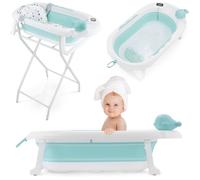Moby-System Baignoire bébé pliable Holly – Thermomètre LCD, coussin doux, support métallique