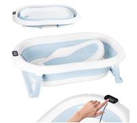 Baignoire pour bébé, pliable, bleue, avec thermomètre et siège de bain, 80 cm, pour enfants de 0 à 36 mois, antidérapante, portable