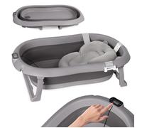 Baignoire bébé pliable Moovkee 80 cm - Gris foncé (0-36 mois) avec thermomètre LCD et coussin de bain