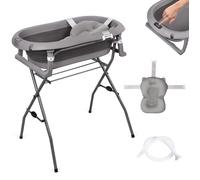 moovkee. Baignoire pour bébé, avec support, 80 cm, gris foncé, pliable, avec thermomètre, coussin de bain et système de drainage, avec support, sûre pour votre nouveau-né