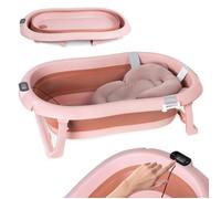 Baignoire bébé pliable Moovkee 80 cm - Rose foncé (0-36 mois) avec thermomètre LCD et coussin de bain