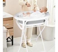 Baignoire Bébé Pliable Sur Pied - Grande Baignoire Xxl Avec Support/Siège Et Kit De Drainage - Bassine Bébé De La Naissance À 3 Ans - Cadeau Bébé-(Style 1) 85 x 47 x 85 cm - Gris