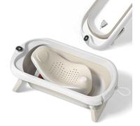 Baignoire bébé pliable - Thermomètre et transat inclus - LEAF - Beige | SUPERBE BEBE