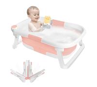 Baignoire Bébé Pliable, Ultra Compacte, 35L, Convient aux Nouveau Nés aux Tout Petits et Dispose d'un Tapis Antidérapant et de Trous de Drainage (Rose, 63x43x20cm)