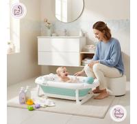 Moby-System Baignoire bébé pliable Holly – Thermomètre LCD, coussin doux, support métallique