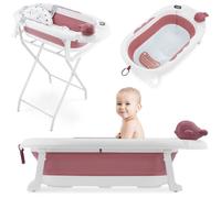 Baignoire Pliable Bébé sur Pied avec Support - Baignoire Bebe Coussin Support avec Thermomètre LCD - Confort Sécurité dès la Naissance - Facile à Ranger