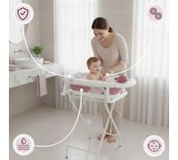 Moby-System Baignoire bébé pliante Holly - Thermomètre LCD, coussin doux, support métallique
