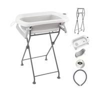 Baignoire Bébé Sur Pied Pliable avec Support de Bain Coussin de bain et Systéme d'évacuation