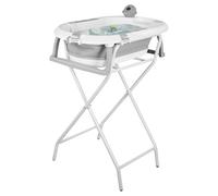 Baignoire Bébé Thermosensible avec Support, Lot Complet avec Coussin de Bain et Bonnet de Lavage, Sécurisé Confortable pour Nouveau-Né (Gris)