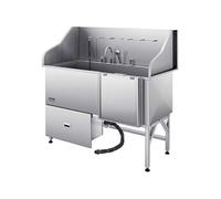 VEVOR Baignoire de toilettage 155 cm Acier inox 304 – Rampe antidérapante, Filtre eau, Robinet
