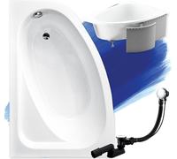 Baignoire d'angle 140x80 gauche avec revêtement en polystyrène, écoulement & pieds S | Set complet 4in1 baignoire originale acrylique siphon | BADLAND CORNEA
