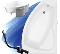 Baignoire d'angle 170x110 droite avec revêtement en polystyrène, écoulement & pieds S | Set complet 4en1 baignoire originale acrylique siphon | BADLAND RIMA
