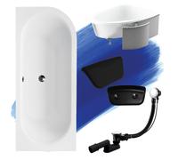 Baignoire d'angle AVITA 170x75 gauche + habillage polystyrène + appui-tête KODI