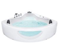 Baignoire d'Angle Balnéo 140 cm en Acrylique Blanc 2 Personnes 12 Jets à LED