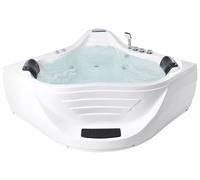 Baignoire d'Angle en Acrylique et Acier Inoxydable 220 x 160 cm avec Hydromassage Cascade et Appui-Tête 2 Places Blanche Cartagena