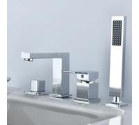 Baignoire de 4 trous Taps Baux-Tapis de salle de bain avec douche et laiton à poignée à poignée à manche simple de baignoire à manchette de bain gris, gris, gris LWX