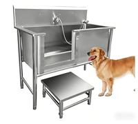 Baignoire De Chien Acier Inoxydable, Baignoire Chien,Baignoire De Toilettage Pour Animaux De Compagnie Station De Lavage Chat, Avec Panneau Filtre Eau, Robinet, Pommeau De Douche(100*60*90)