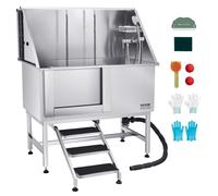 VEVOR Baignoire de Chien Acier Inoxydable, Baignoire de Toilettage pour Animaux de Compagnie 127 cm Station de Lavage Chat, avec Escalier, Panneau Filtre à Eau, Robinet, Pommeau Douche, Porte Gauche
