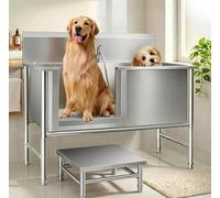 Baignoire de Toilettage pour Chien en Acier Inoxydable, Station de Lavage Professionnelle Capacité 100 kg, avec Robinet et Accessoires, pour Maison, Salon de Beauté et Clinique(100 * 60 * 90cm)