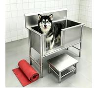 Baignoire de Toilettage Professionnelle pour Chien, Bac de Lavage en Acier Inoxydable Charge 100kg avec Robinet et Accessoires, Idéal Maison Salon et Clinique Vétérinaire