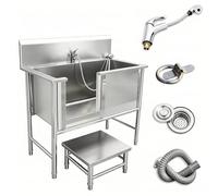 Baignoire de Toilettage Professionnelle pour Chien en Acier Inoxydable, Station de Lavage Ergonomique pour Animaux