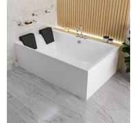 Baignoire ECOLAM Crown LUX 190x120 cm pour deux personnes + tablier et 2 appuis-têtes noirs | baignoire de qualité supérieure | Bonde et pieds + silicone | Ensemble complet