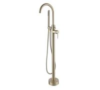 Baignoire en or brosse en or Taps de bain autonomes Tapis de salle de bain avec pomme de douche à main, robinet de baignoire en laiton monté au sol pour expérience de spa de luxe LWX