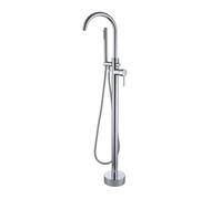 Baignoire en or brosse en or Taps de bain autonomes Tapis de salle de bain avec pomme de douche à main, robinet de baignoire en laiton monté au sol pour expérience de spa de luxe LWX