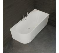 Baignoire Semi-îlot Murale D'angle Capri 170 Droite Blanche + Robinetterie Chromée 170 X76 X58 Cm, By Spalina