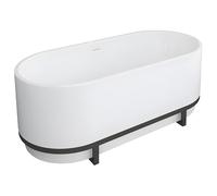 Baignoire îlot ovale avec décor métal - 230 L - 160 x 74 x 60 cm - Blanche - Acrylique - PLECO