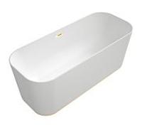 Baignoire îlot rectangulaire Villeroy & Boch Finion 177FIN7A300V1RW 170 x 70 cm, Emotion, anneau décoratif, blanc pierre, or