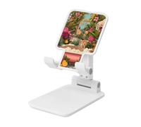Baignoire léopard, feuillage de jungle, fleur, support pliable pour téléphone portable, angle réglable, hauteur de bureau, support de téléphone portable compatible avec tous les smartphones, blanc