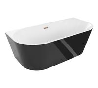 Baignoire murale ovale Mexen 180 x 80 cm blanc/noir, trop-plein en or rose