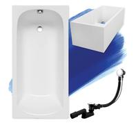 Baignoire originale BADLAND - En acrylique - Blanche - Rectangulaire - 180 x 80 cm - Kit complet avec support de baignoire de qualité supérieure + pieds et bonde automatique chromée exclusive -