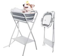 Baignoire pliable 2 en 1 pour chien - Station de lavage portable pour le toilettage avec drain et étagère - Douche pour chiens de petite et moyenne taille - Chats - Intérieur et extérieur