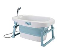Baignoire Pliable Bébé Avec Coussin de Bain - Pour Fille Ou Garçon - De La Naissance À 7 Ans, Baignoire Bebe sur Pied Antidérapante, Hauteur : 43,7 cm (Bleu)