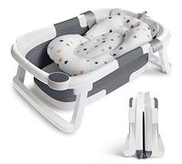 Baignoire Pliable BéBé Baignoire Bebe, Baignoire BéBé Pliable pour Tout-petits avec Coussin Tapis de Bain BéBé, Bassin de Douche Portable Antidérapant Baignoire Compacte pour BéBé Nouveau-né Enfants