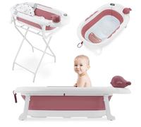 Baignoire Pliable Bébé sur Pied avec Support - Baignoire Bebe Coussin Support avec Thermomètre LCD - Confort Sécurité dès la Naissance - Facile à Ranger