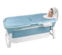 Baignoire pliable - HENGMEI - XXL - Portable - Avec housse - Roulettes et massage - Bleu 148x62x53cm