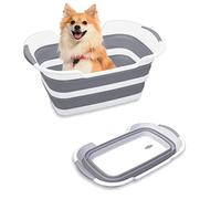 Baignoire pliable multifonction de 27 L pour animal domestique avec bouchon de vidange pour bain, douche, gain de place, intérieur ou extérieur, pour chiot, petits chiens, chats (gris)
