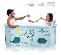 Baignoire pliable portable extra large de 140 cm avec cadre en métal pour adulte, baignoire SPA familiale avec couvercle pour petite salle de bain (Style océanique LK1)
