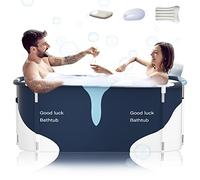 Baignoire pliable portable extra large de 140 cm avec cadre en métal pour adulte, baignoire SPA familiale avec couvercle pour petite salle de bain (Style de lait S1)