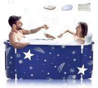 Baignoire pliable portable extra large de 140 cm avec cadre en métal pour adulte, baignoire SPA familiale avec couvercle pour petite salle de bain (Style d'étoiles LK1)