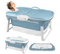 Baignoire pliable pour adulte 128x62x52 cm, Baignoire mobile pliable avec couverture, Baignoire pliante avec porte-savon, rouleaux de massage, Idéale pour les petites salles de bains