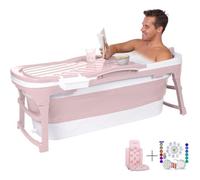 Baignoire Pliable pour Adultes et Enfants - HelloBath® - L, 143x60x58 cm - Portable - en Polypropylène (Couleur - Rose Poudré)